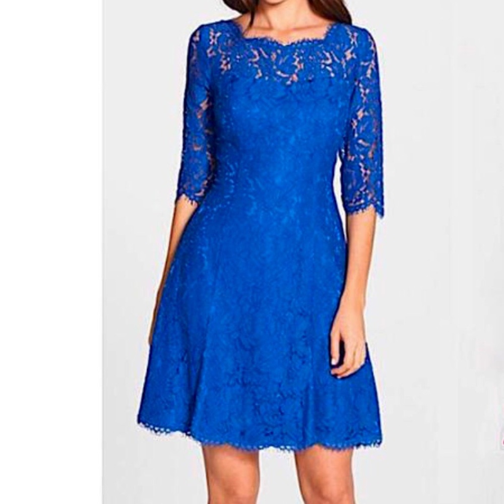 Fit and flare blue lace dress